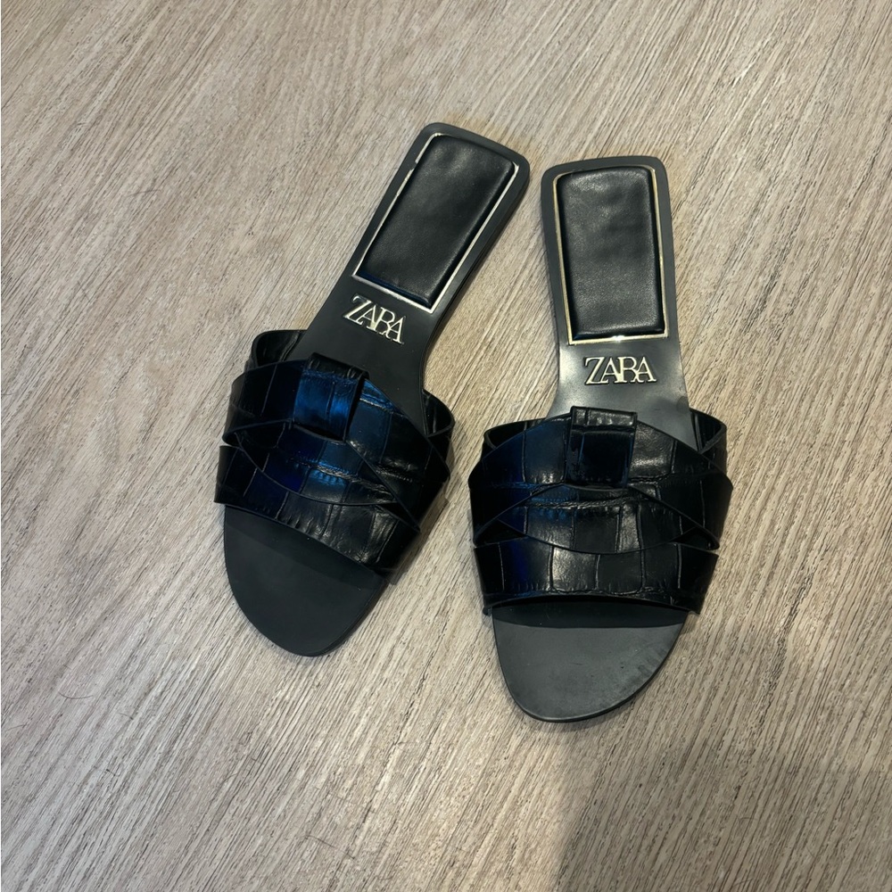 Zara black croc sandals